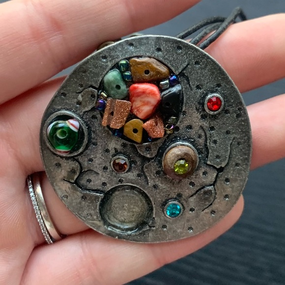 Statement Metal Bead/Gemstone Necklace - Picture 3 of 3